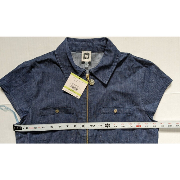 Anne klein Denim Dress Size 4 1/4 Zip  V-Neck Short Sleeve NWT $99 - Picture 6 of 6
